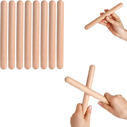 Miniatura 11 de 1 par de instrumentos de percusión musical de clavos de madera clásica de 8 pulgadas, palos de ritmo de madera natural (1 par FBA)