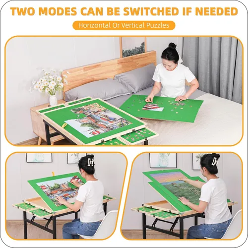 Miniatura 6 de Mesa y tablero de rompecabezas BittPicc con 4 cajones - Ángulo de inclinación ajustable, ruedas y patas plegables sin necesidad de montaje