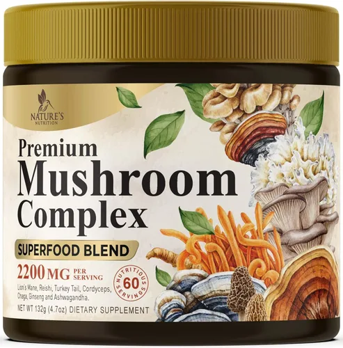 Suplemento en polvo de hongos – Mezcla 11 en 1 – Melena de león orgánica, Reishi, Cordyceps, Chaga, polvo de extracto de hongo de cola de pavo –