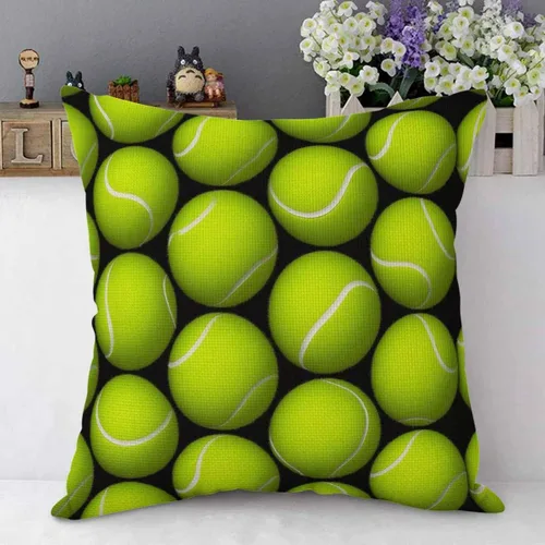 Miniatura 4 de Mugod Funda de almohada decorativa de pelota de tenis, bolas redondas paralelas, amarillas, verdes, negras, blancas, de algodón, fundas de almohada