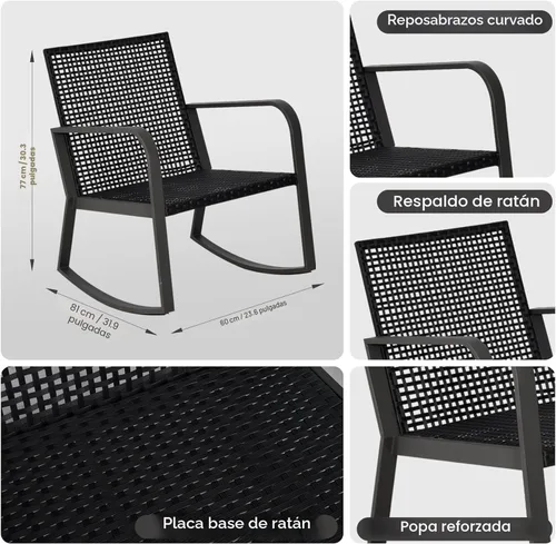 Miniatura 2 de Juego de muebles de patio bistró de 3 piezas, mesa de patio y juego de sillas de columpio de ratán para exteriores de 2 piezas, juego de Azul