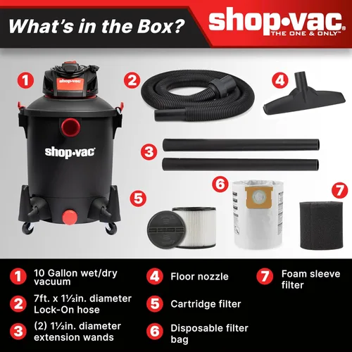 Miniatura 4 de Shop-Vac 5761011 Aspiradora de taller húmedo/seco de 10 galones, 4.5 HP pico, manguera de 1.5 pulgadas de diámetro x 7 pies, cable de 12 pies, ideal