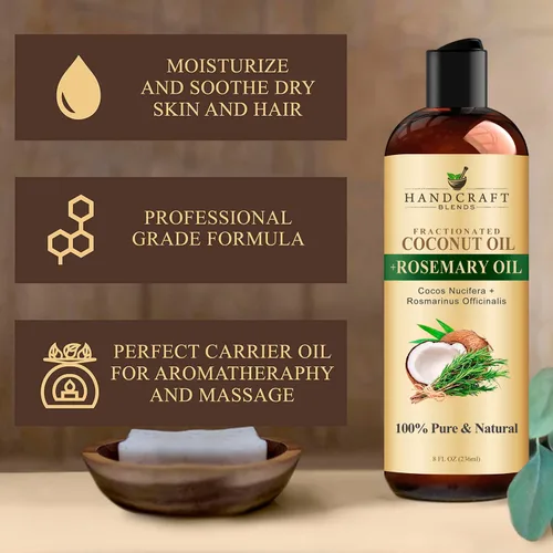 Miniatura 5 de Handcraft Blends Aceite de Coco Fraccionado Infundido con Romero - 8 Fl Oz - 100% Puro y Natural - Grado Premium Aceite Portador para Piel, Cabello