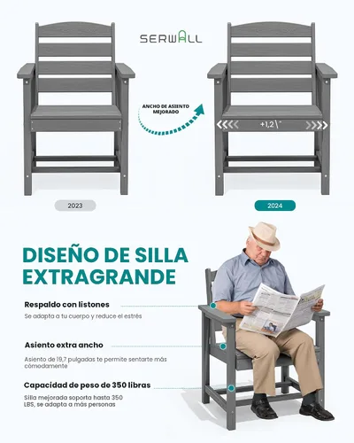 Miniatura 3 de SERWALL Juego de Mesa de Comedor de HDPE para Exteriores, Juego de 7 Piezas de Mesa de Comedor al Aire Libre con Mesa con Corte para Agujero de Gris