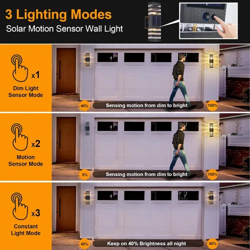 Miniatura 3 de Lámpara de pared con sensor de movimiento para exteriores, luces de porche arriba y abajo, moderna, del atardecer al amanecer, aplique exterior