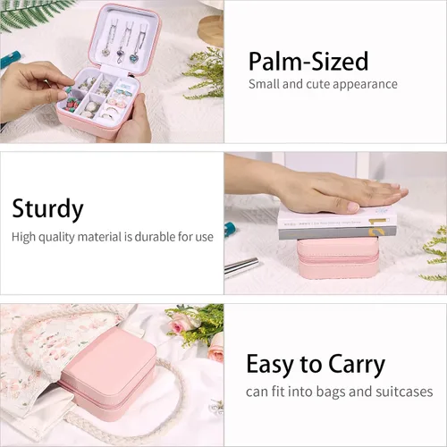 Miniatura 4 de Joyero de viaje, pequeño organizador de joyas de viaje, joyero portátil, mini organizador de almacenamiento, caja de almacenamiento portátil