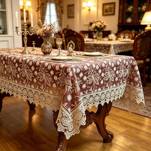 Miniatura 8 de Mantel de encaje rectangular elegante bordado para boda, banquete, fiesta de cumpleaños, mesa de comedor formal, cubierta a prueba de polvo