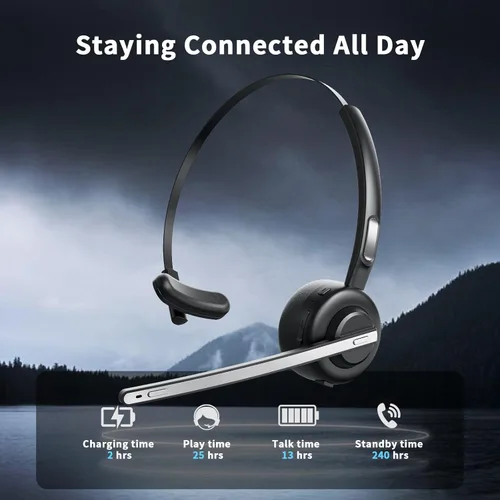 Miniatura 3 de Auriculares Bluetooth, V5.2 Trucker Wireless Headset con cancelación de ruido micrófono y base de carga para iPhone Samsung teléfono celular