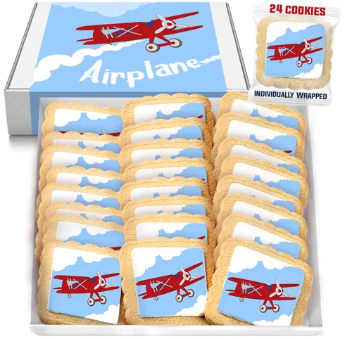 Galletas temáticas de avión 24 piezas | Galletas envueltas individualmente en color rojo, planeador, cielo azul, nubes, postres para fiestas de