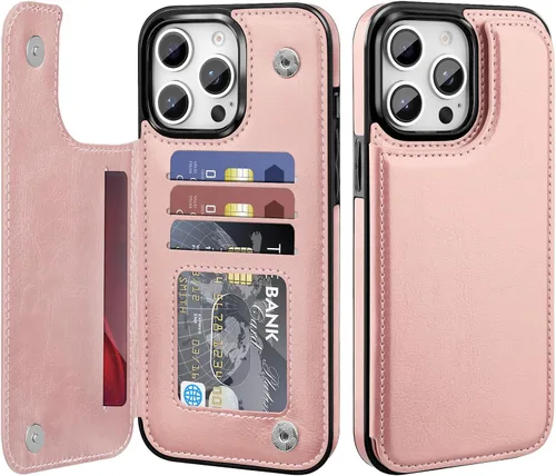 Miniatura 31 de Bizzib para iPhone 16 Plus funda tipo billetera con soporte para tarjetas, funda protectora a prueba de caídas y golpes de poliuretano premium
