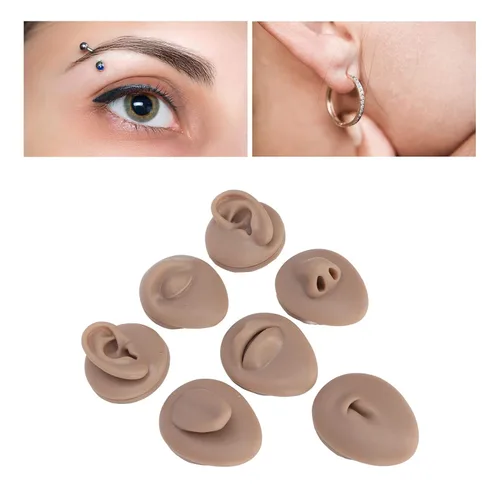 Miniatura 8 de Modelo de perforación corporal, 6 piezas de simulación de silicona para perforación de parte del cuerpo, kit de práctica de piercing, oreja, nariz