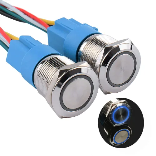 Miniatura 8 de Paquete de 2 interruptores de botón momentáneos de 0.63 pulgadas, 12 V-24 V, LED, impermeable, de metal, 1 NO 1 NC, con enchufe de cable