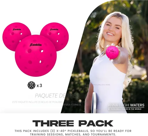Miniatura 2 de Franklin Sports X-40 pelotas de Pickleball al aire libre - Bola oficial del Pickleball de EE. UU., APP Tour + US Open - Tamaño reglamentario Rosa