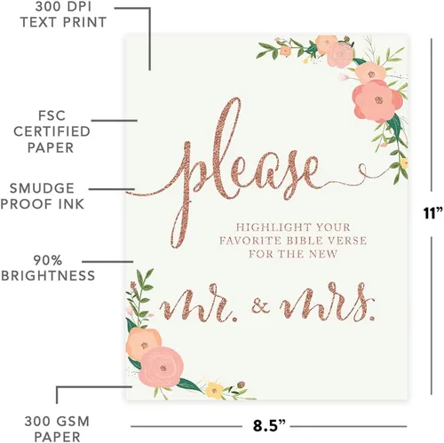 Miniatura 2 de Andaz Press Letreros de fiesta de boda, purpurina de oro rosa sintético con flores, 8.5 x 11 pulgadas, resalta tu versículo bíblico favorito