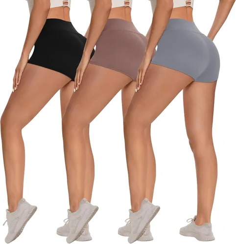 Paquete de 3 pantalones cortos de motociclista para mujer, cintura alta de 8, 5, 3 pulgadas, control de abdomen, entrenamiento, yoga, correr,