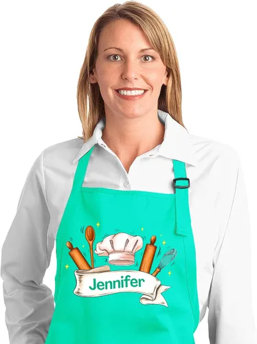 Miniatura 8 de Delantal de hornear personalizado unisex con nombre personalizado, delantal de panadería ajustable con 2 bolsillos, perfecto para el día