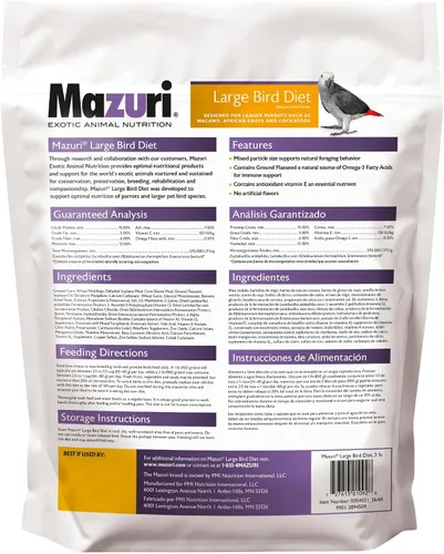 Miniatura 2 de Mazuri Alimento nutricionalmente completo para aves grandes Bolsa de 3 libras (3 libras)