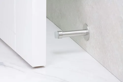 Miniatura 6 de Tope de puerta adhesivo para montaje en pared Longitud: 3,5 pulgadas Acero inoxidable Caucho blanco Amortiguador 040128ADAM EVI Hardware
