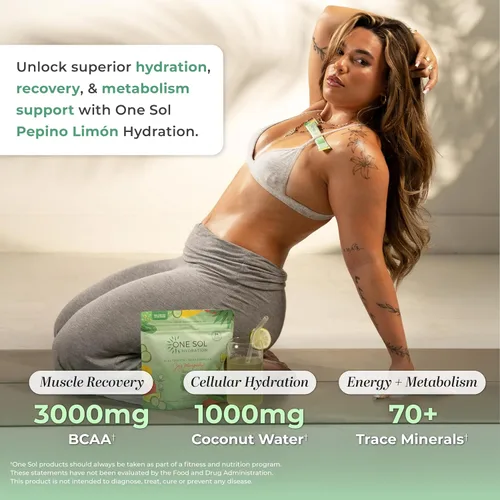 Miniatura 5 de One Sol - Polvo de hidratación con BCAA, electrolitos y agua de coco para la recuperación, crecimiento muscular y energía, fórmula totalmente