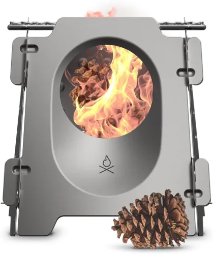 Überleben | Estufa de Camping Stöker para Quemar Leña – Estufa de Leña de Acero Inoxidable Plana de 18 oz para Mochileros, Senderismo y Cocina al