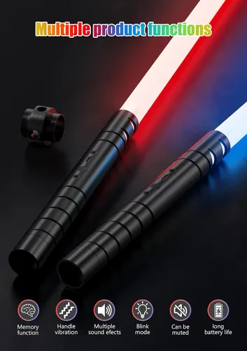 Miniatura 2 de jvmusaber Sable de luz de duelo para niños y adultos, espada ligera con 20 colores RGB, 4 sonidos FX, empuñadura de metal recargable por USB