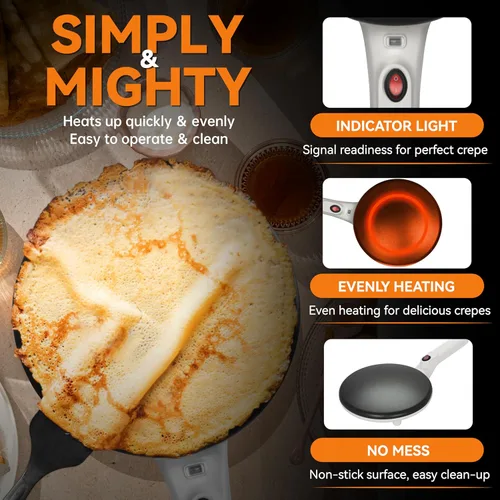 Miniatura 4 de Baker's Friend Crepera Instantánea con Mango, Máquina Eléctrica para Hacer Crepas, Crepera Eléctrica, Superficie de Cocción Antiadherente de 8
