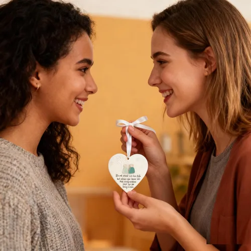 Miniatura 4 de Adornos de la amistad de cristal de mar de 1 pieza, tablero de corazón acrílico con diseño de cristal de mar 3D, para mujeres, adornos de Navidad