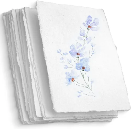 Miniatura 13 de Wanderings Papel A4 hecho a mano con borde deckled – 8.3 x 11.7 pulgadas, 150 GSM, 50 hojas de papel texturizado – Acuarela ligera, dibujo