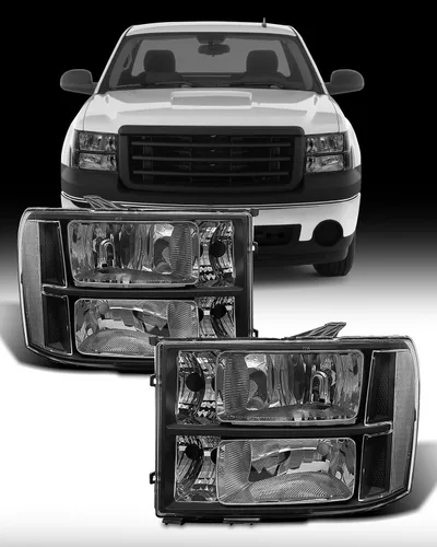 Miniatura 10 de Par de montaje de faros delanteros para GMC Sierra 1999-2006 1500 2500 3500 2000-2006 Yukon lente transparente cromado carcasa ámbar reflector