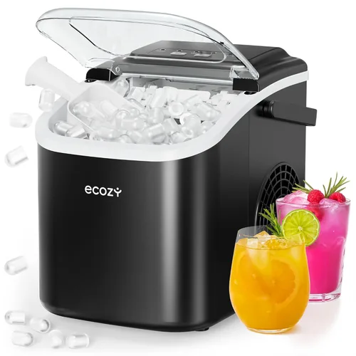 ecozy Máquina de hielo portátil, 8 cubos en 6 minutos, 26 libras/día, máquina para hacer hielo con 2 tamaños de hielo, máquina de hielo