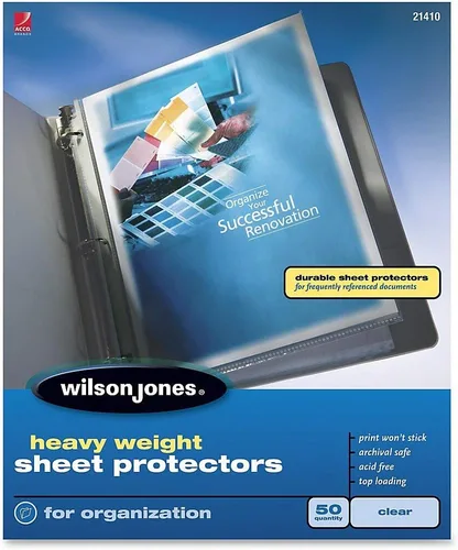 Miniatura 3 de Wilson Jones Protectores de hojas, peso pesado, carga superior, transparente, 50 hojas/caja (W21410)