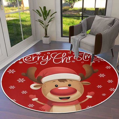 Miniatura 9 de Alfombra redonda de muñeco de nieve rojo de 3 pies, lavable para interiores y exteriores, para dormitorio, cocina, baño, sala de estar, comedor