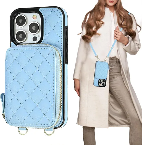 Miniatura 15 de Bocasal Funda tipo cartera cruzada para iPhone 15 Pro, Bolso Cartera con Cremallera de Cuero PU con Bloqueo RFID, Funda Tipo Libro con Tapa Blanco