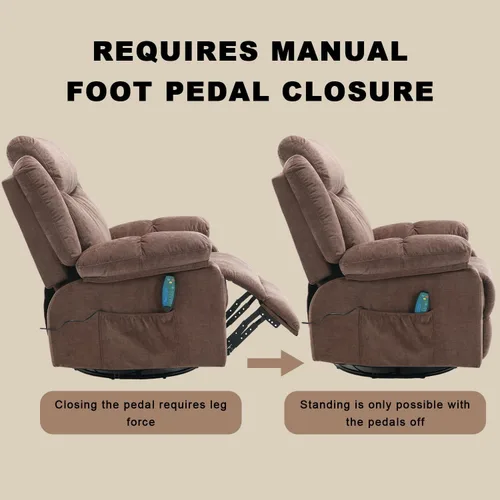 Miniatura 9 de Silla reclinable giratoria, sillas reclinables de masaje de tela con calor para adultos, sofá reclinable de gran tamaño, manual para cine en casa