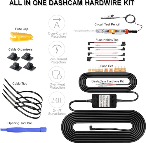 Miniatura 7 de Kit de cable duro para cámara de salpicadero de automóvil, cargador USB tipo C, kit de cable duro para cámara de salpicadero DC 12-24V a 5V/3A