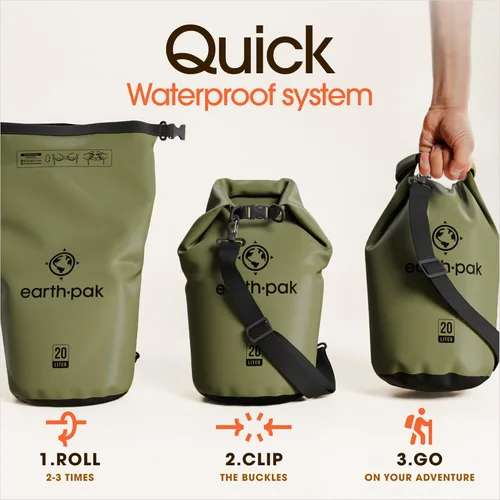 Miniatura 5 de Earth Pak Bolsa Seca Impermeable - Mochila Impermeable de Cierre Enrollable Superior Mantiene el Equipo Seco para Kayak con Funda Impermeable