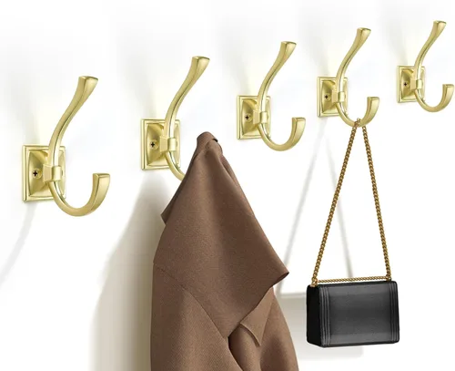 Miniatura 8 de TUNNY Paquete de 5 ganchos para colgar en la pared de diseño antiguo, ganchos de latón antiguo, gancho para toallas para armario de zapatos