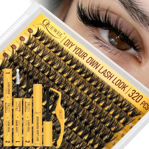 Miniatura 15 de QUEWEL 580 racimos de pestañas 30D+40D+50D+60D+80D+100D racimos de pestañas wispy de 10-18mm, pestañas individuales en racimo reutilizables