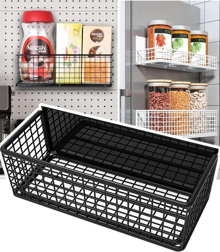 Cesta magnética para nevera, soporte magnético grande para bolígrafo, pizarra blanca, cesta de alambre de metal, organizador de artículos Negro-Alto