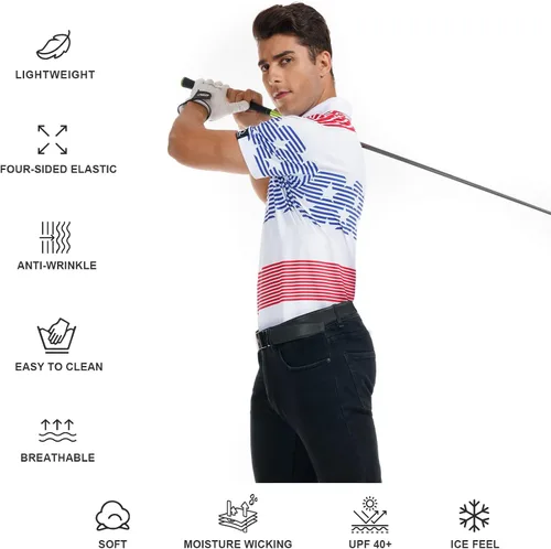 Miniatura 69 de DEOLAX Camisa de golf para hombre, con estampado de moda, atlética, de manga corta, clásica, casual, ajuste seco, suave, para hombres