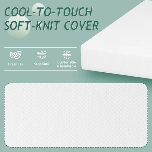 Miniatura 4 de PayLessHere Colchón de Espuma Viscoelástica de Té Verde de 10 Pulgadas, Certificado CertiPUR-US, Funda Suave Extraíble, Sin Fibra de Vidrio