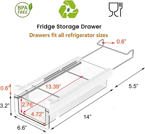 Miniatura 2 de vacane Contenedores organizadores de nevera, cajón de refrigerador de plástico transparente con asa, organizador de cajón de refrigerador extraíble