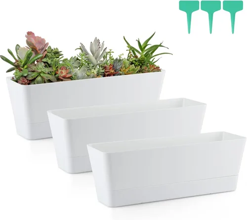 Miniatura 8 de Skelang Maceta rectangular de 3 piezas, maceta de flores de 12 pulgadas, contenedor para alféizar de ventana para suculentas, hierbas, verduras Negro