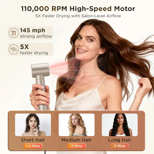 Miniatura 4 de O.H.B Estilizador de cabello de aire caliente 5 en 1, cepillo secador de pelo de alta velocidad de 110,000 RPM, envoltura de aire iónico con secado