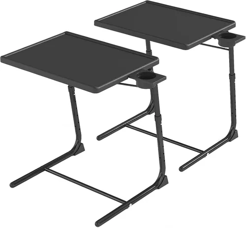 Miniatura 8 de Mesa con bandeja de TV, mesa de comedor ajustable para comer en el sofá con soporte para tazas, escritorio plegable con 6 ajustes de altura y 3