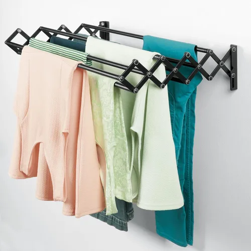 Miniatura 5 de mDesign Estante de secado de aire retráctil extensible de acero para montaje en pared, 8 barras para colgar prendas, organizador montado