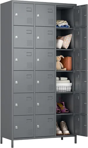 Miniatura 20 de SUPEER Armario de almacenamiento de metal de 6 puertas para empleados, armario escolar de acero resistente con estantes ajustables y 18 ganchos