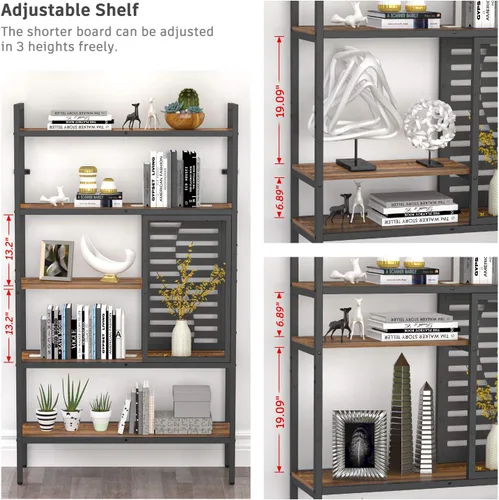 Miniatura 3 de Weehom Estantería industrial ajustable de 5 niveles, estantería de madera moderna con marco de metal estable, estantes de almacenamiento abiertos