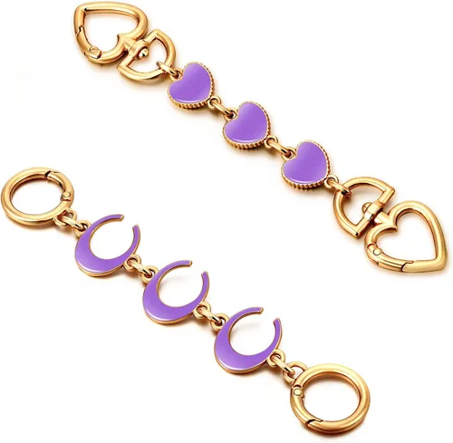 Miniatura 22 de 2 unidades extensoras de bolsa de cadena de corazón y luna, extensores de correa para bolso, cadena de oro, correa de repuesto para monedero