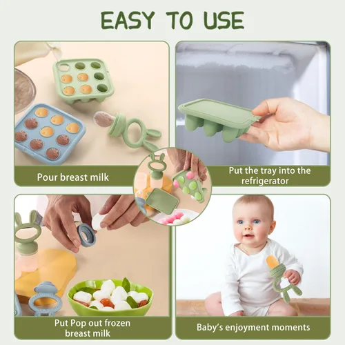 Miniatura 3 de Bandeja para congelador de alimentos para bebés, bandeja de silicona para congelador, mordedor de alimentos para frutas, molde de paletas de leche